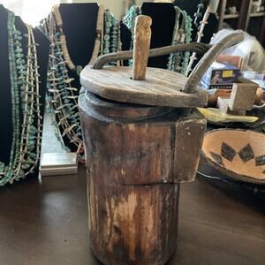 Vintage Conestoga Wagon Grease Bucket With Lid,Strap And Paddle